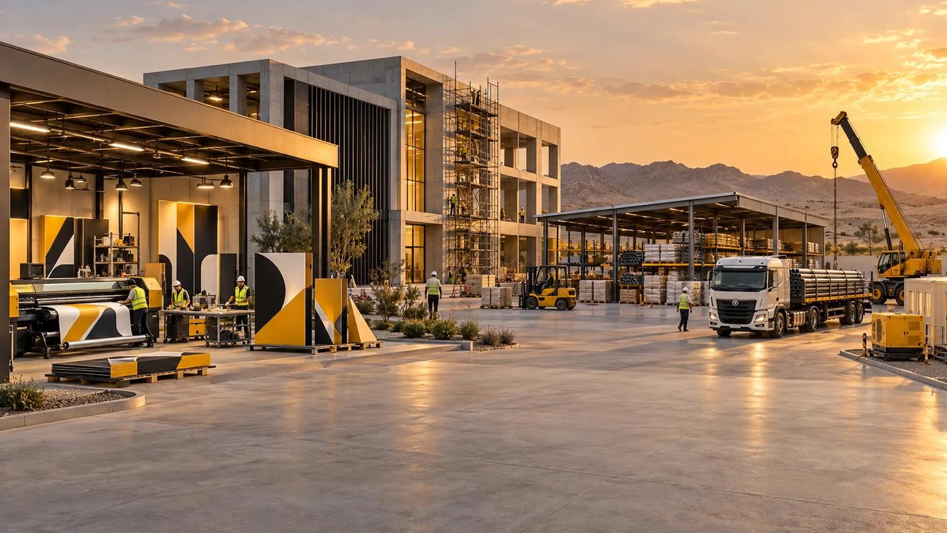 Advertising, construction, materials and project support in a unified commercial scene